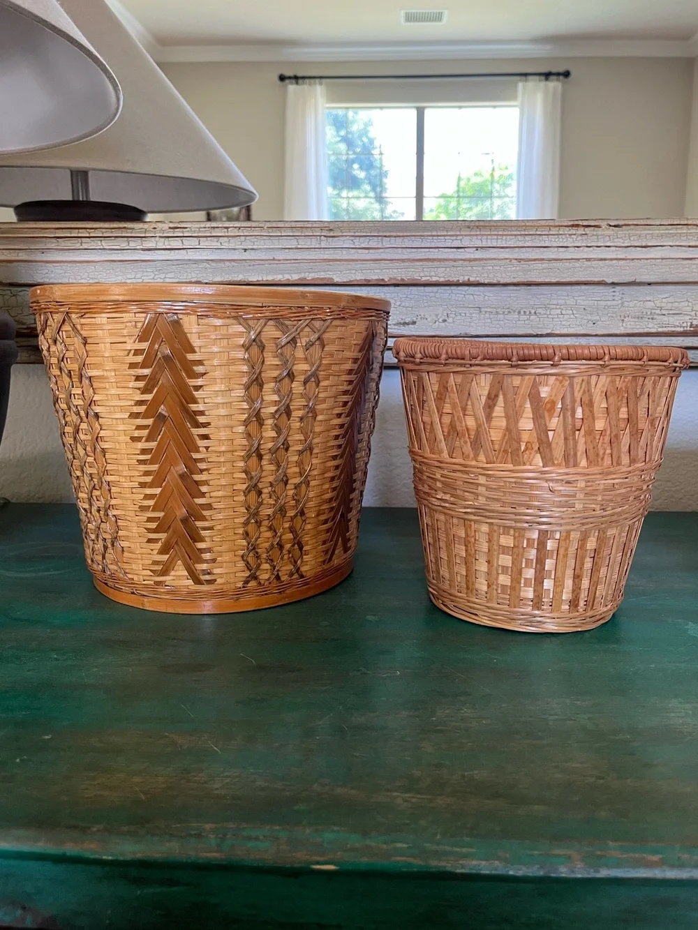 Set of 3 | BOHO Rattan Woven Baskets | Vintage | Large 8-1/4” T, Medium, Small
